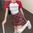Red Plaid Pleated Mini Skirt