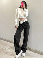 Patchwork High Waist Wide Leg Cargo Pants