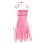 Pink Satin Halter Tie Mini Dress