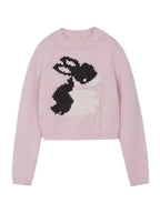Pink Rabbit Bow Cropped Sweater