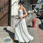 2PCS Strapless Tank Top + Pleated Long Skirt