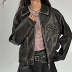 Bow Knot PU Leather Bomber Jacket