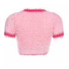 Pink Cherry Fluffy Soft Short Sleeve Shirt Crop Top Summer Aesthetic Casual E-Girl Kawaii Korean Japanese Harajuku