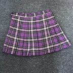 Purple Plaid Spring Summer High Waisted Pleated Skirt School Girl Skater Bottoms E-Girl Kawaii Korean Japanese Harajuku Streetwear