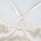 Sexy Bandage Lace Trim Sweet Satin V Neck Crop Top Camisole Spaghetti Strap Backless Shirt E-Girl Kawaii Korean Japanese Harajuku Streetwear