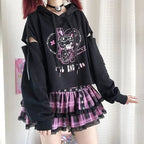 Rabbit Punk Print Hollow Out Hoodie