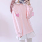 Cute Heart Embroidery Pocket Oversized Sweater Long Sleeve Shirt Pullover Hoodie Sweatshirt E-Girl Kawaii Korean Japanese Harajuku Retro Streetwear