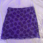 Cute Sexy 90s Boho Retro Vintage Green Flower Mesh Trim A-line Mini Skirt Bottoms Aesthetic E-Girl Kawaii Korean Japanese Harajuku Streetwear