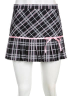 Pink Plaid Stripe Pleated High Waist Mini Skirt