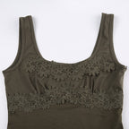 Green Ruffle Irregular Lace Dress