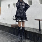 Cute Black Goth Anime Hoodie Grunge Loose Long Sleeve Shirt Aesthetic Casual E-Girl Kawaii Korean Japanese Harajuku