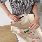 Cute Strawberry Cherry Print Canvas Tote Bag Eco Shopping Shoulder Bag Aesthetic Casual Summer E-Girl Kawaii Korean Japanese Harajuku