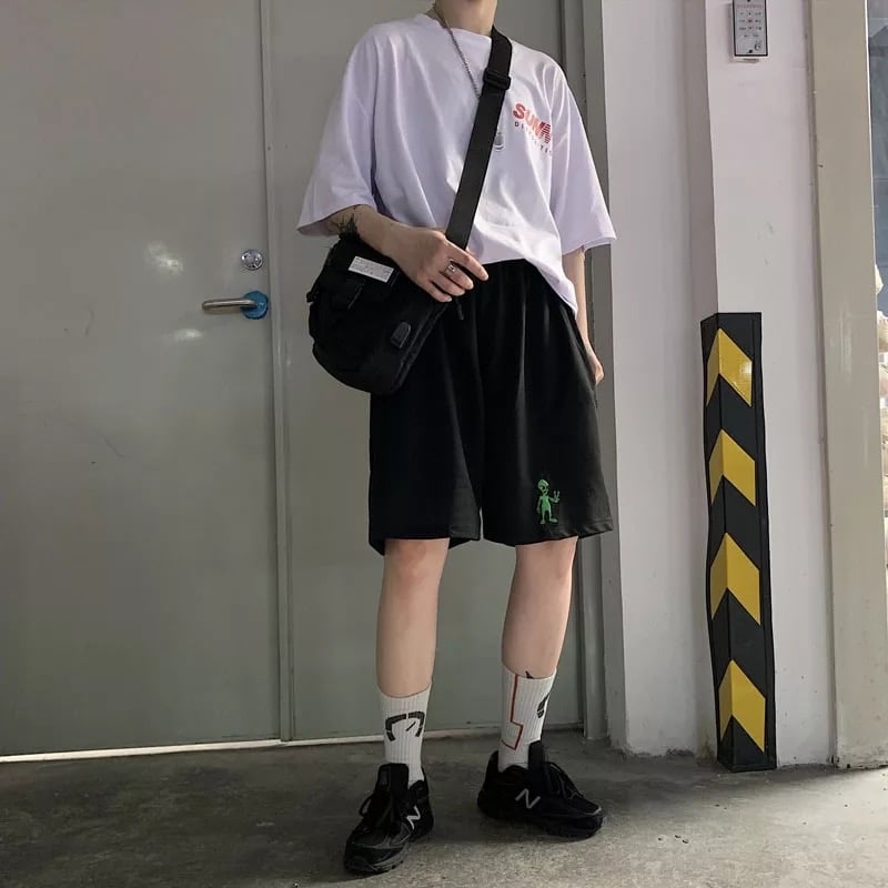 Cute Alien Casual Loose Boyfriend Bike Jogger Shorts Goth Punk E-Girl Kawaii Korean Japanese Harajuku Chinese Retro Streetwear Aesthetic