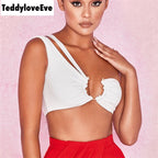 Cute Sexy Solid Color Metal Tube Strap Crop Top Camisole Shirt Tee T-shirt E-Girl Kawaii Korean Japanese Harajuku Chinese Retro Streetwear Aesthetic