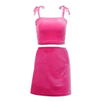 2pcs Set Velvet Crop Top Summer Tube Top Neon Split Mini Skirt Club Party Dress E-Girl Kawaii Korean Japanese Harajuku Retro Streetwear Aesthetic