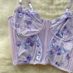 Purple Flower Embroidery Corset Top