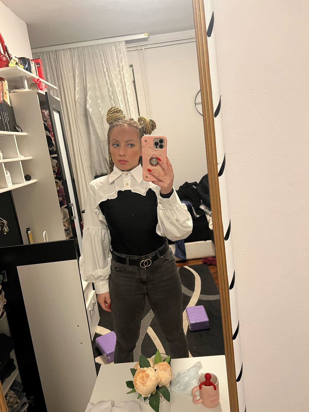 Puff Ruffle Collar Long Sleeve Blouse