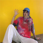 Cute Tie Dyed Hip Hop Casual Punk Goth Loose Oversized Short Sleeve Shirt Tee T-shirt E-Girl Kawaii Korean Japanese Harajuku Chinese Retro Streetwear
