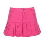 Cute High Waisted Pleated Denim Zipper Mini Skirt Blue Pink Bottoms Club Aesthetic Summer Party E-Girl Kawaii Korean Japanese Harajuku Streetwear