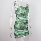 Green Mesh Spaghetti Strap Mini Dress