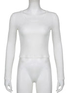 White Ribbed Lace Long Sleeve Shirt