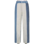 Blue Patchwork Corduroy High Waist Trousers
