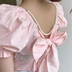 Pink Bow Short Sleeve Blouse