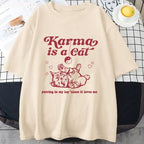 Karma Cat Print Short Sleeve T-shirt