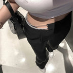 Pearl Rhinestone Black High Waist Pants