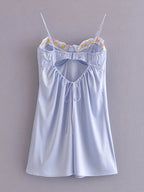 Light Blue Floral Embroidery Mini Dress