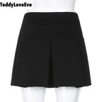 Cute Goth Dark Grunge Punk Pleated High Waisted Rivet Patchwork Mini Skirt Bottoms E-Girl Kawaii Korean Japanese Harajuku Streetwear