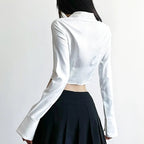 White Butterfly Rhinestone Tie + Long Sleeve Shirt Set