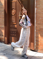 Floral Print Drawstring High Waist Pants