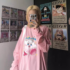 Japanese Anime Cartoon Print Oversize Long Sleeve Shirt
