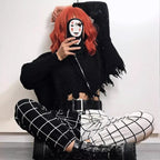 Cute Contrast Cargo Pant Loose Waist Plaid Checkered Trouser Jogger E-Girl Kawaii Korean Japanese Harajuku Chinese Retro Streetwear Aesthetic