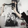 Cute White Anime Girl Graphic Print Loose Short Sleeve Shirt Goth Punk Aesthetic Casual E-Girl Kawaii Korean Japanese Harajuku