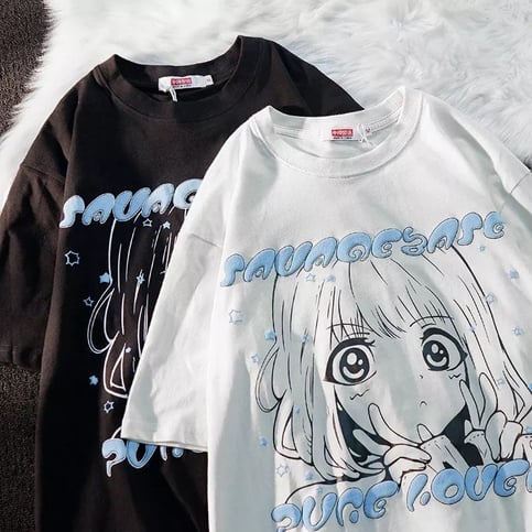 Anime Girl Graphic Print Loose Short Sleeve T-shirt