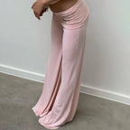Pink Butterfly Rhinestone Fold Low Rise Flare Pants