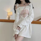 Sweet Japanese Anime Off Shoulder Lace Up Long Sleeve Shirt