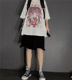 Cute Japanese Girl Punk Goth Print Oversized Short Sleeve Shirt Tee T-shirt E-Girl Kawaii Korean Japanese Harajuku Retro Streetwear Aesthetic