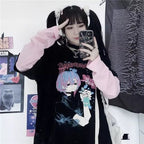 Goth Anime Girl Cartoon Print Loose Casual Sweatshirt Sweater Long Sleeve Shirt Pullover Jumper E-Girl Kawaii Korean Japanese Harajuku Streetwear