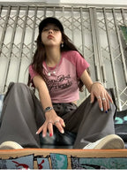 Pink Vintage Print Short Sleeve T-shirt