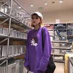 Cute Purple Devil Demon Print Anime Cartoon Casual Oversized Long Sleeve Tee Shirt T-shirt Top E-Girl Kawaii Korean Japanese Harajuku Streetwear