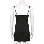 Cute Sexy Black Lace Bow Patchwork Retro Mini Dress Party Club Summer Aesthetic Casual E-Girl Kawaii Korean Japanese Harajuku