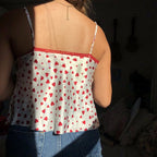 Cute Sexy Heart Print V Neck Lace Edge Crop Top Camisole Shirt Club Party Summer Casual E-Girl Kawaii Korean Japanese Harajuku Streetwear