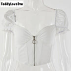 Cute Sexy V Neck Corset Backless Summer Zipper Beach Crop Shirt Tee T-shirt E-Girl Kawaii Korean Japanese Harajuku Chinese Retro Streetwear Aesthetic