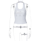 White Cross Rhinestone Halter Top