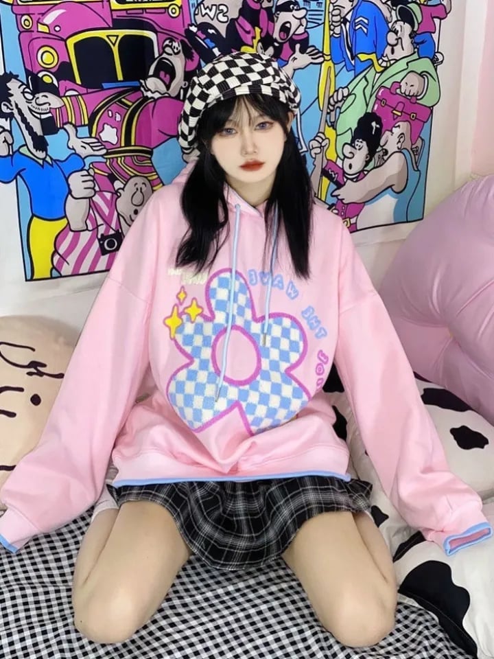 Pink Flower Lattice Embroidery Hoodie