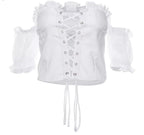 Cute Sexy Lace Up Ruffle Crop Top Short Sleeve Shirt T-shirt Tee Top Kawaii Korean Japanese Harajuku Chinese Retro Streetwear Aesthetic Fashion