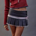 Pink Bow Stripe Fold Lace Up High Waist Skirt